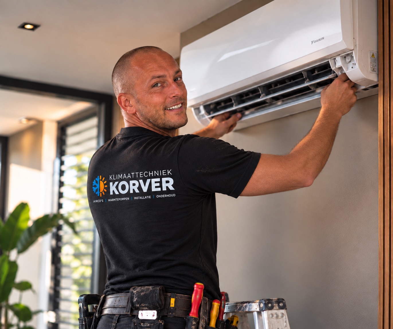 Wesley Korver werkt aan een wandairco